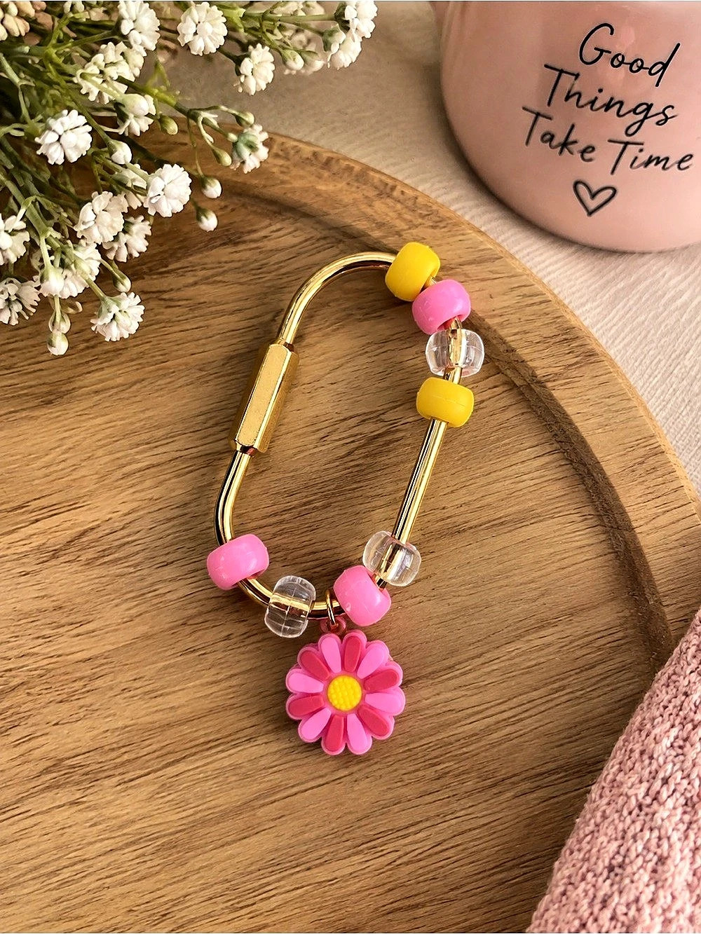 Pink & Gold Flower Charm Bracelet Like New